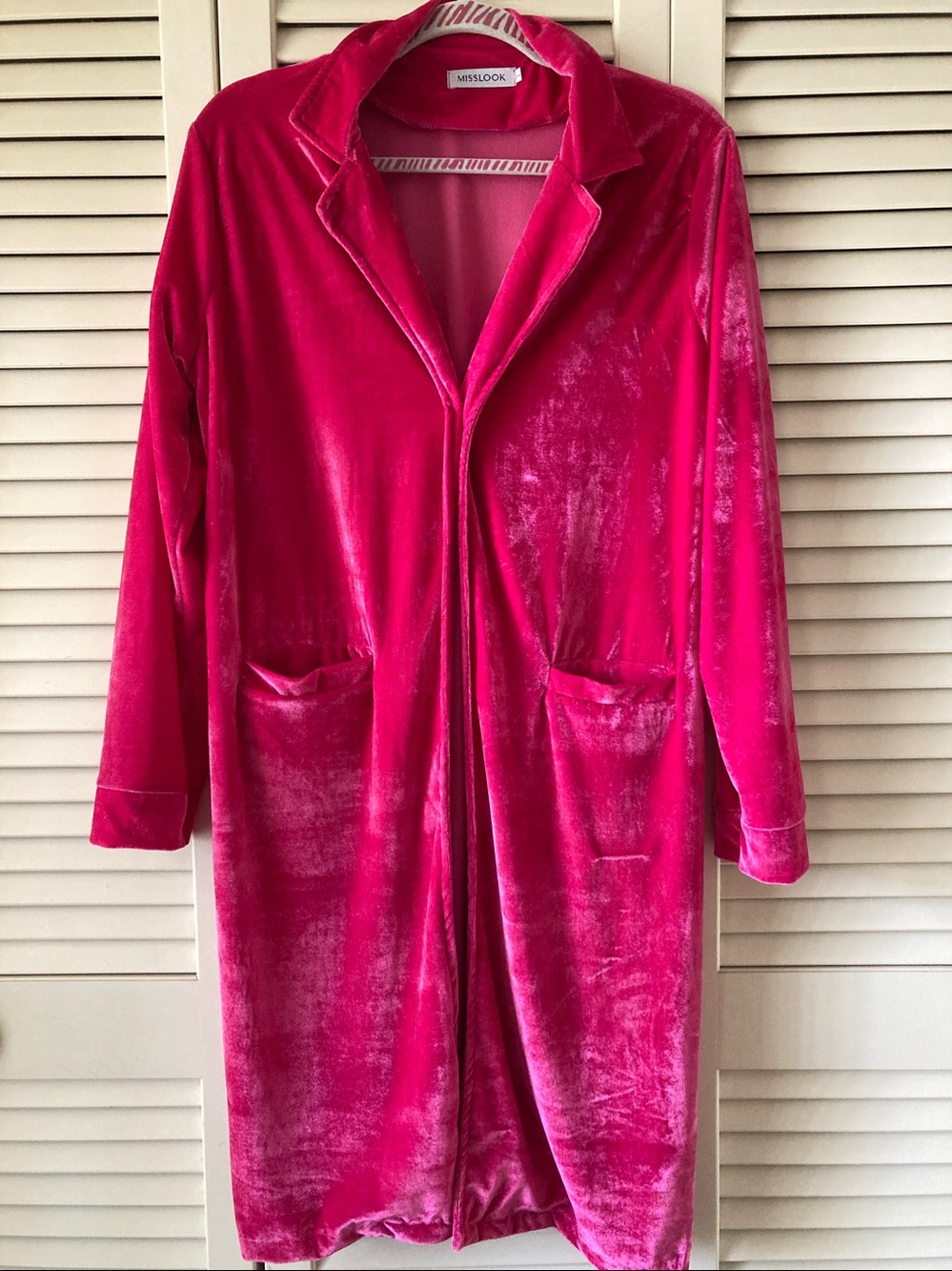 MISSLOOK Velvet Open-Front Hot Pink Coat Sz L